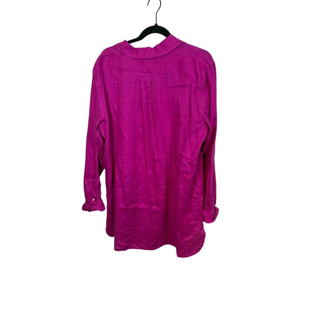NWT Fuschia Lauren Ralph Lauren Linen Button Front Blouse XL Coastal Grandma - Picture 5 of 5